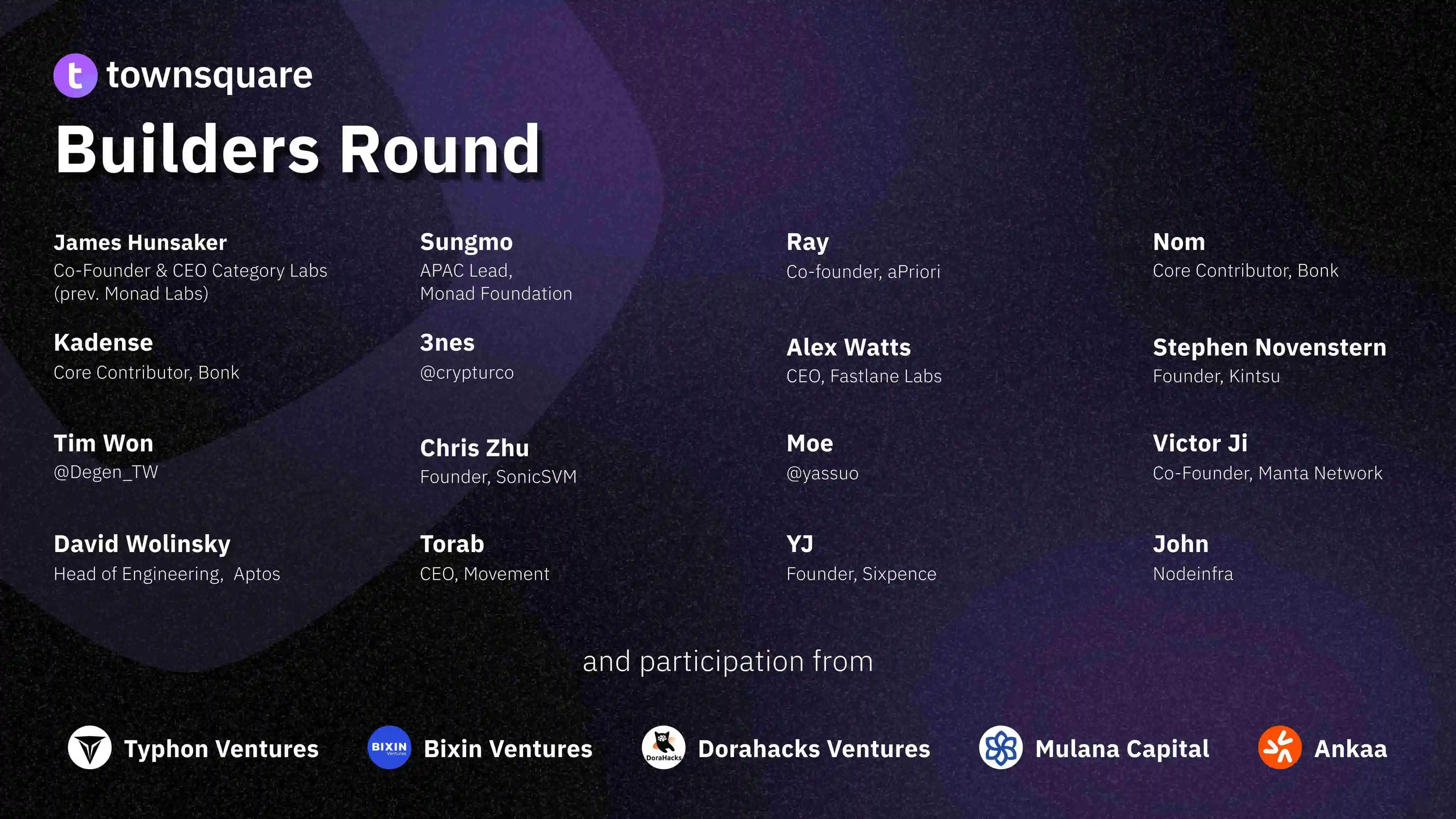 模块化货币市场协议 TownSquare 完成 Builders 轮融资，Typhon Ventures、Bixin Ventures 等机构参投