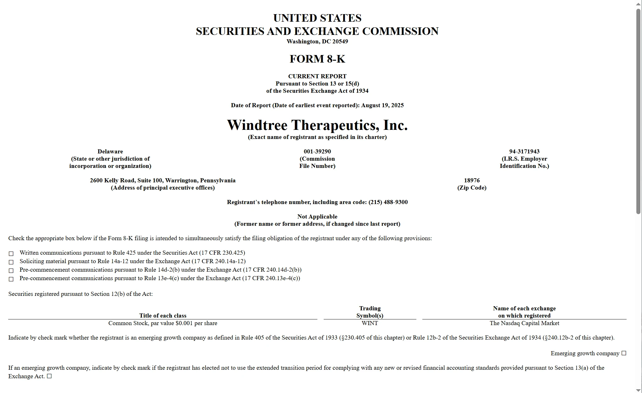 Windtree Therapeutics因未达标遭纳斯达克退市 拟5.2亿美元融资专项收购BNB